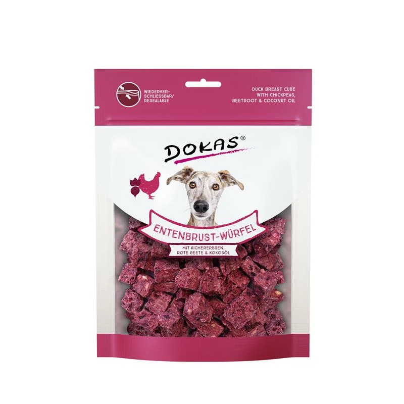 Dokas Entenbrust-Würfel,Kichererbsen,Rote Beete | 8x 150g Hundesnack 3 Dokas Entenbrust-Würfel,Kichererbsen,Rote Beete | 8x 150g Hundesnack