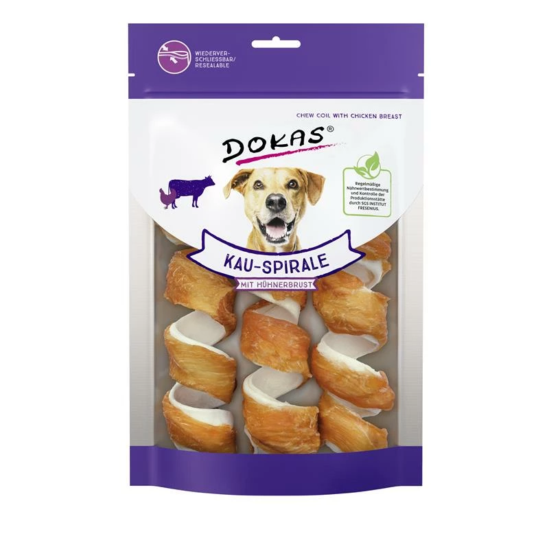 Dokas Hunde Snack Kauspirale Hühnerbrust | 8x110g Hundesnack 3 Dokas Hunde Snack Kauspirale Hühnerbrust | 8x110g Hundesnack